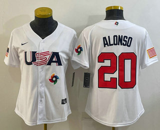 Women%27s USA Baseball #20 Pete Alonso 2023 White World Classic Stitched Jerseys